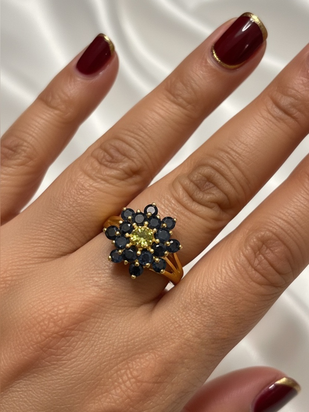 Genuine Blue Sapphire and Peridot Ring